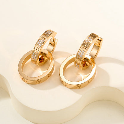 [LUCKY LOVE]LOVE 3.3MM DANGLE HALF DIAMOND EARRINGS