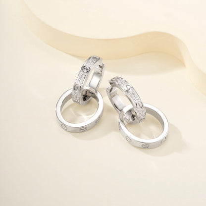 [LUCKY LOVE]LOVE 3.3MM DANGLE HALF DIAMOND EARRINGS