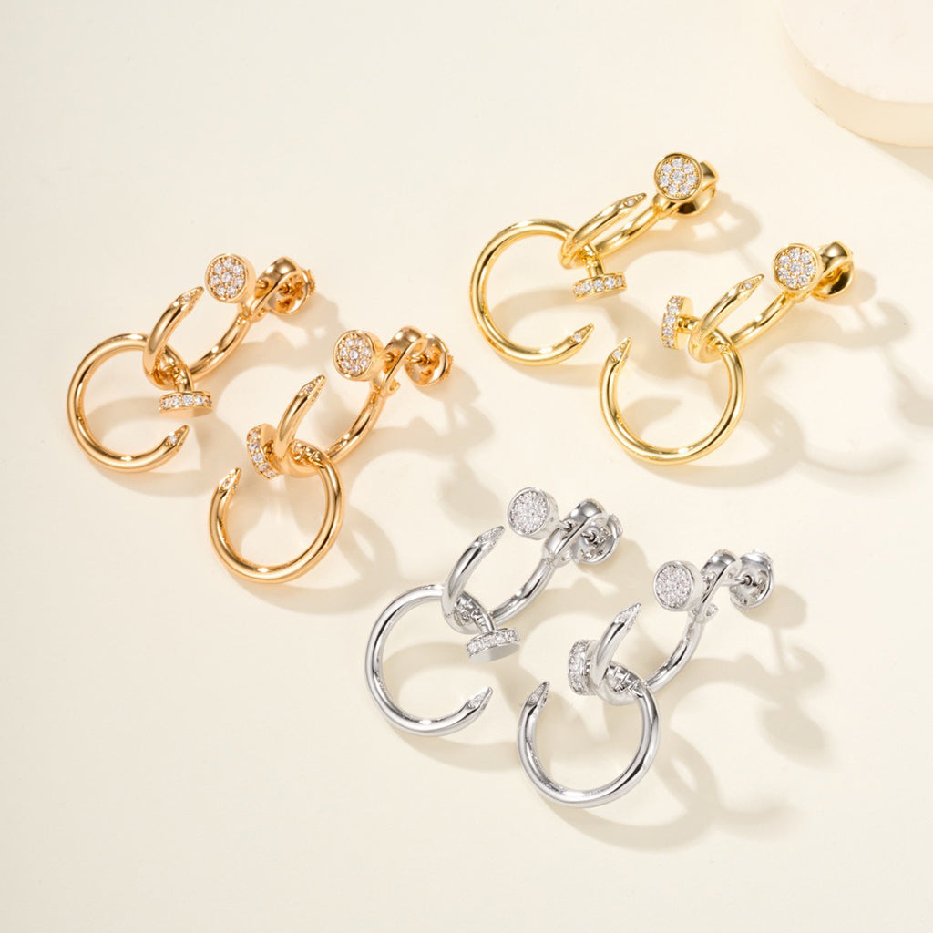 [LUCKY LOVE]JUSTE HALF DIAMOND DOUBLE EARRINGS