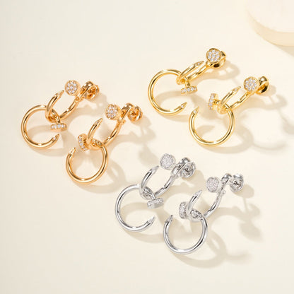 [LUCKY LOVE]JUSTE HALF DIAMOND DOUBLE EARRINGS