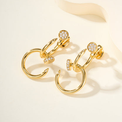 [LUCKY LOVE]JUSTE HALF DIAMOND DOUBLE EARRINGS