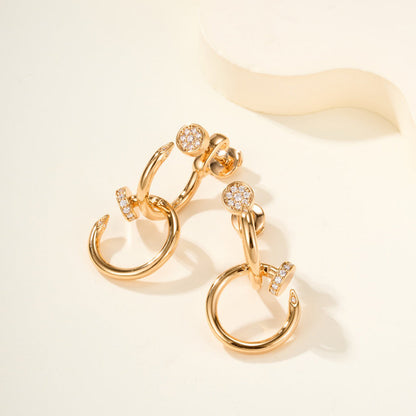 [LUCKY LOVE]JUSTE HALF DIAMOND DOUBLE EARRINGS