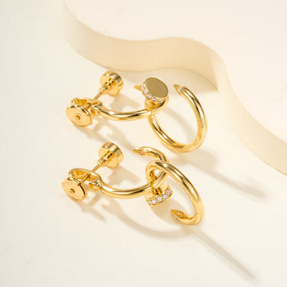 [LUCKY LOVE]JUSTE HALF DIAMOND DOUBLE EARRINGS