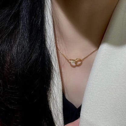 [LUCKY LOVE]LOVE DOUBLE RING HALF DIAMOND NECKLACE