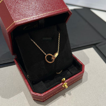 [LUCKY LOVE]LOVE DOUBLE RING HALF DIAMOND NECKLACE