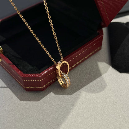 [LUCKY LOVE]LOVE DOUBLE RING HALF DIAMOND NECKLACE