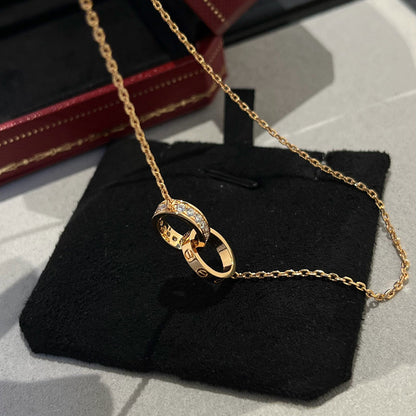 [LUCKY LOVE]LOVE DOUBLE RING HALF DIAMOND NECKLACE