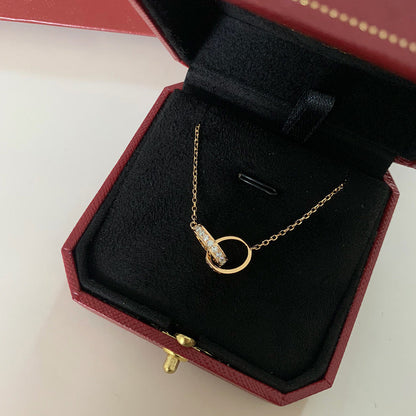 [LUCKY LOVE]LOVE DOUBLE RING HALF DIAMOND NECKLACE