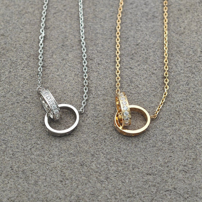 [LUCKY LOVE]LOVE DOUBLE RING HALF DIAMOND NECKLACE
