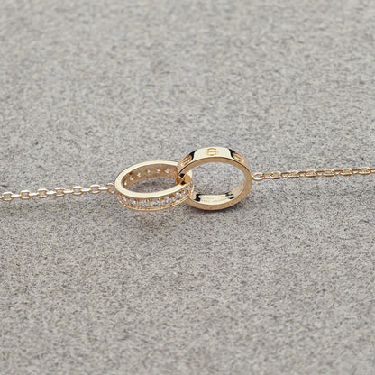 [LUCKY LOVE]LOVE DOUBLE RING HALF DIAMOND NECKLACE