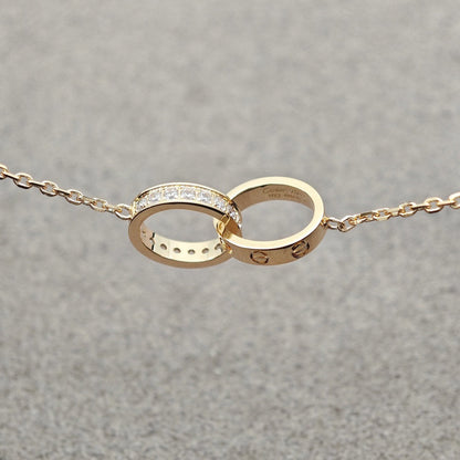 [LUCKY LOVE]LOVE DOUBLE RING HALF DIAMOND NECKLACE