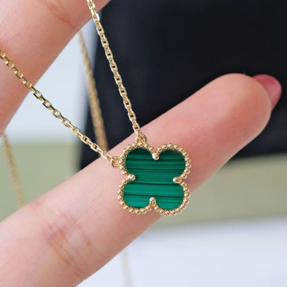 [LUCKY LOVE]CLOVER 15MM MALACHITE SINGLE FLOWER  NECKLACE