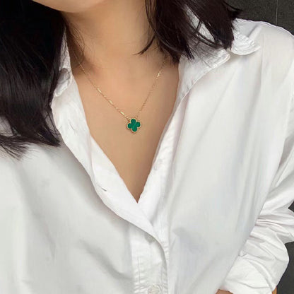 [LUCKY LOVE]CLOVER 15MM MALACHITE SINGLE FLOWER  NECKLACE