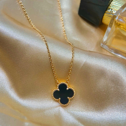 [LUCKY LOVE]CLOVER 15MM BLACK ONYX SINGLE FLOWER NECKLACE