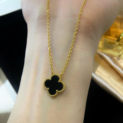 [LUCKY LOVE]CLOVER 15MM BLACK ONYX SINGLE FLOWER NECKLACE