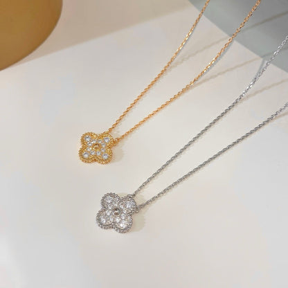 [LUCKY LOVE]CLOVER 15MM DIAMOND SINGLE FLOWER NECKLACE