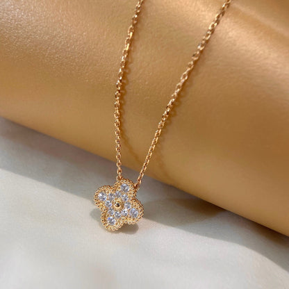[LUCKY LOVE]CLOVER 15MM DIAMOND SINGLE FLOWER NECKLACE