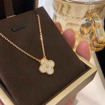 [LUCKY LOVE]CLOVER 15MM DIAMOND SINGLE FLOWER NECKLACE