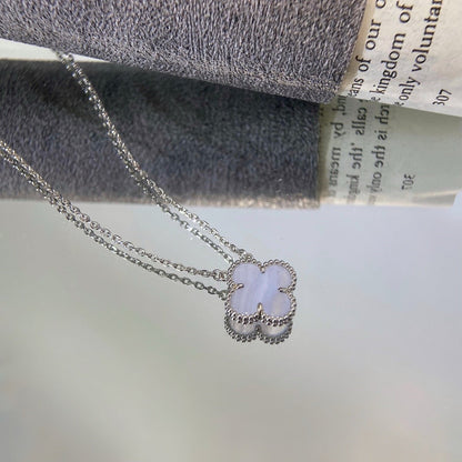 [LUCKY LOVE]CLOVER 15MM BLUE CHALCEDONY NECKLACE SILVER