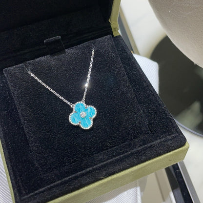 [LUCKY LOVE]CLOVER 15MM DIAMOND SVRES PORCELAIN  NECKLACE SILVER