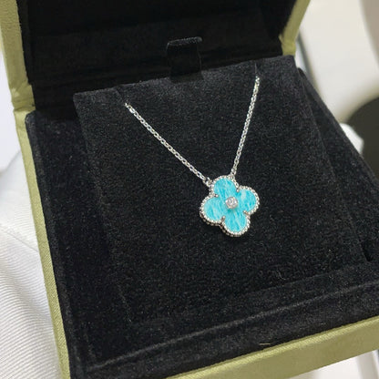 [LUCKY LOVE]CLOVER 15MM DIAMOND SVRES PORCELAIN  NECKLACE SILVER