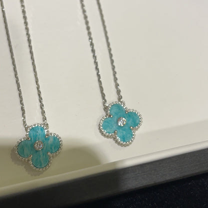 [LUCKY LOVE]CLOVER 15MM DIAMOND SVRES PORCELAIN  NECKLACE SILVER