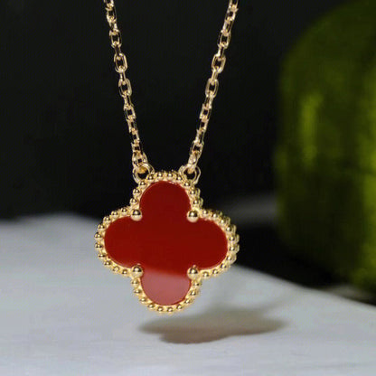 [LUCKY LOVE]CLOVER 15MM CARNELIAN SINGLE FLOWER NECKLACE