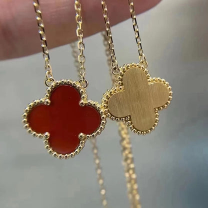 [LUCKY LOVE]CLOVER 15MM CARNELIAN SINGLE FLOWER NECKLACE