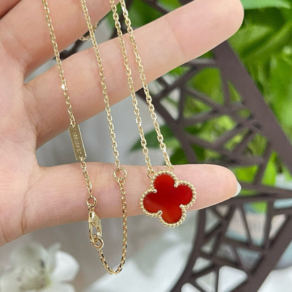 [LUCKY LOVE]CLOVER 15MM CARNELIAN SINGLE FLOWER NECKLACE