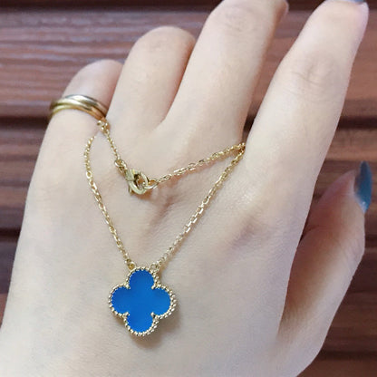 [LUCKY LOVE]CLOVER 15MM BLUE AGATE NECKLACE