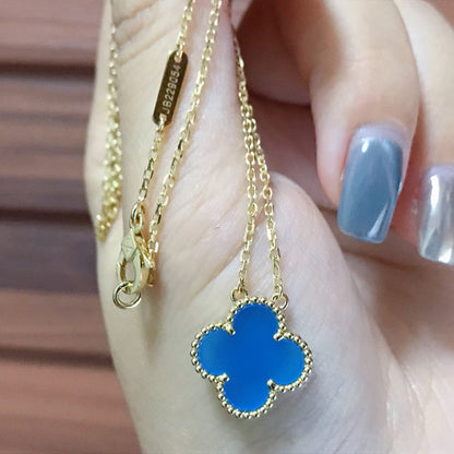 [LUCKY LOVE]CLOVER 15MM BLUE AGATE NECKLACE