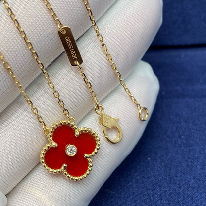 [LUCKY LOVE]CLOVER 15MM DIAMOND CARNELIAN NECKLACE