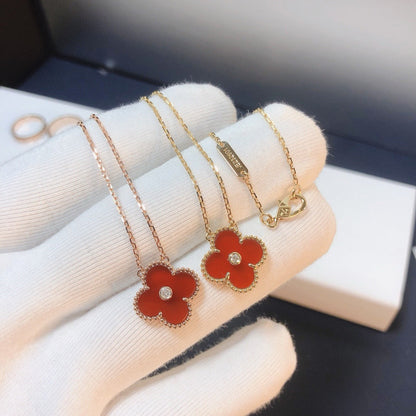 [LUCKY LOVE]CLOVER 15MM DIAMOND CARNELIAN NECKLACE