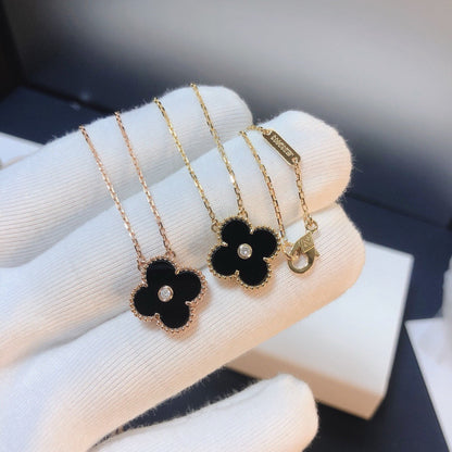 [LUCKY LOVE]CLOVER 15MM DIAMOND ONYX NECKLACE