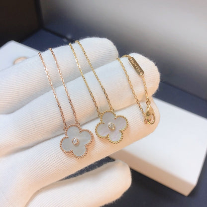 [LUCKY LOVE]CLOVER 15MM DIAMOND WHITE FRITILLARIA NECKLACE