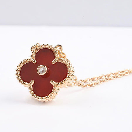 [LUCKY LOVE]CLOVER 15MM DIAMOND CARNELIAN NECKLACE