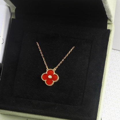 [LUCKY LOVE]CLOVER 15MM DIAMOND CARNELIAN NECKLACE