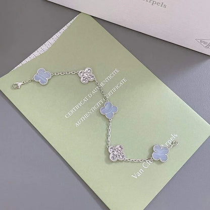 [LUCKY LOVE] CLOVER 5 MOTIF PURPLE CHALCEDONY BRACELET COLLECTION