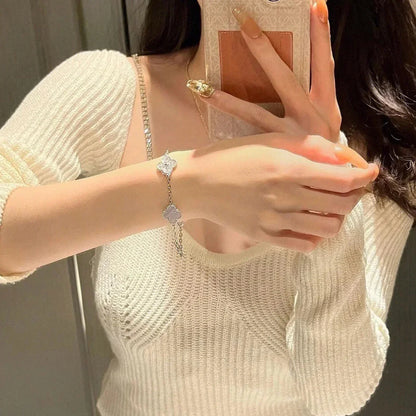 [LUCKY LOVE] CLOVER 5 MOTIF PURPLE CHALCEDONY BRACELET COLLECTION