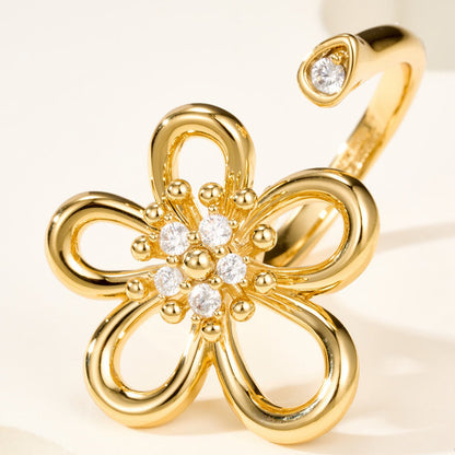[LUCKY LOVE]  FLOWERLACE OPEN RING 5 DIAMONDS