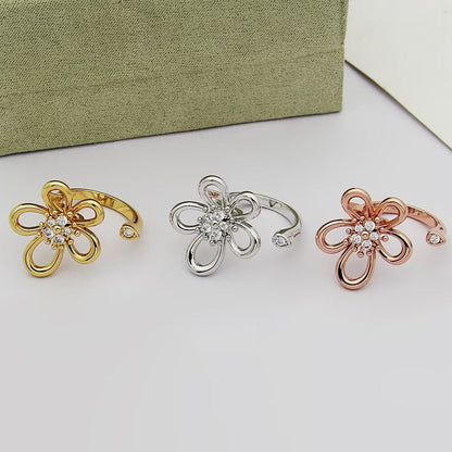 [LUCKY LOVE]  FLOWERLACE OPEN RING 5 DIAMONDS