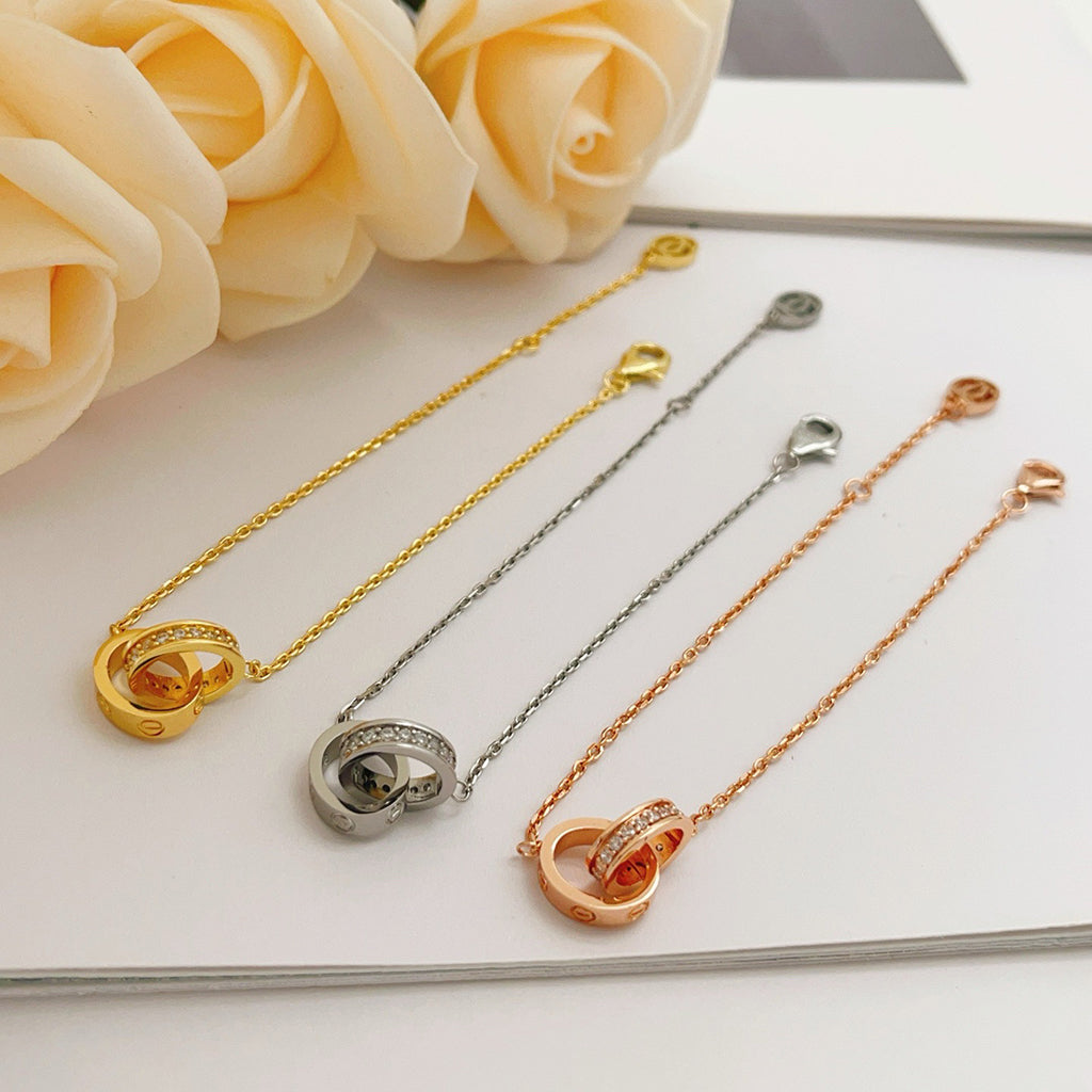 [LUCKY LOVE]LOVE DOUBLE RING HALF DIAMOND BRACELET