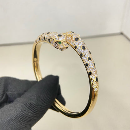 [LUCKY LOVE]PANTHERE DOUBLE HEADED HALF DIAMOND OPEN BRACELET