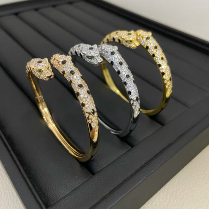 [LUCKY LOVE]PANTHERE DOUBLE HEADED HALF DIAMOND OPEN BRACELET