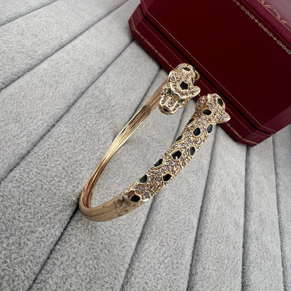 [LUCKY LOVE]PANTHERE DOUBLE HEADED HALF DIAMOND OPEN BRACELET