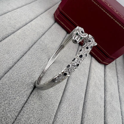 [LUCKY LOVE]PANTHERE DOUBLE HEADED HALF DIAMOND OPEN BRACELET