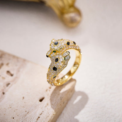 [LUCKY LOVE]PANTHERE DOUBLE HEADED FULL DIAMOND  RING