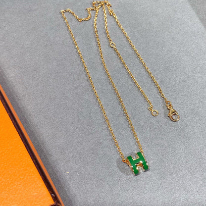 [LUCKY LOVE]POP H GREEN NECKLACE SILVER AND GOLD