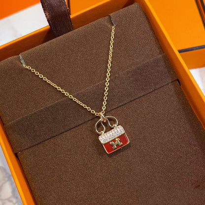 [LUCKY LOVE]CONSTANCE RED PEDANT PINK GOLD NECKLACE