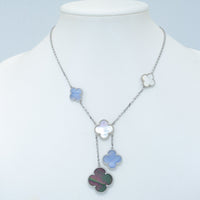 [LUCKY LOVE]CLOVER MOP CHALCEDONY NECKLACE SILVER 6 MOTIF